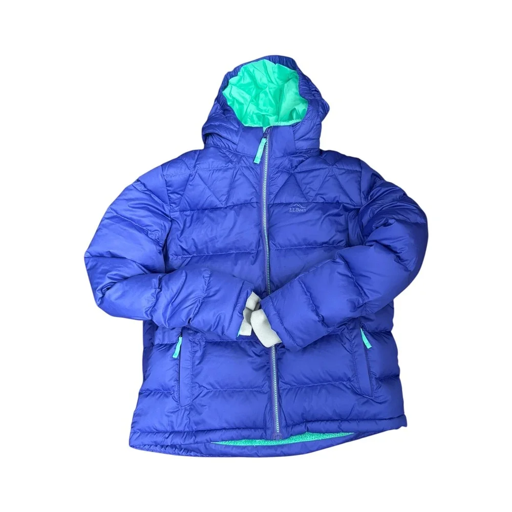 L.L. Bean Kids XL 18 DownTek‎ Hooded Puffer Jacket Fleece Lined Purple 505067